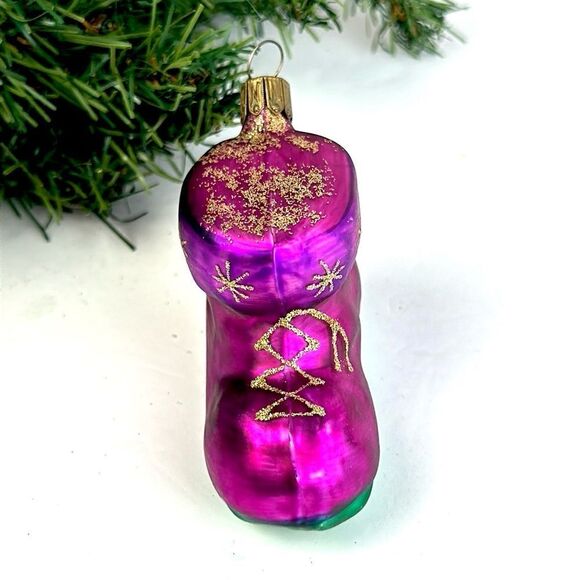Vintage Glass Christmas Ornament Purple Boot made in Germany - Picture 4 of 9